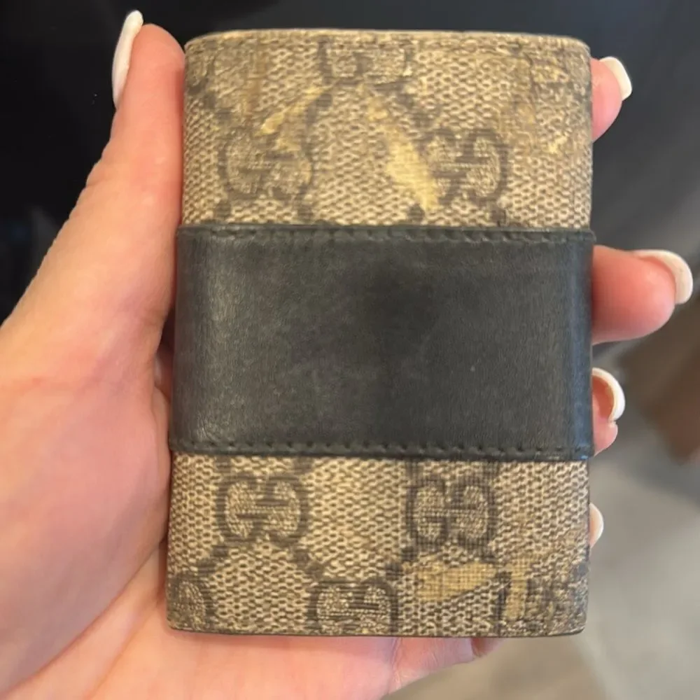 Gucci Brown and Black Key Card Holder with Signature Monogram